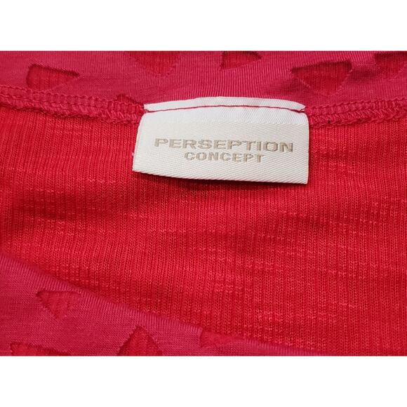 Perseption Concept Red Triangle Shape See Through Side HighLow 3/4 Sleeve Blouse - Picture 5 of 10